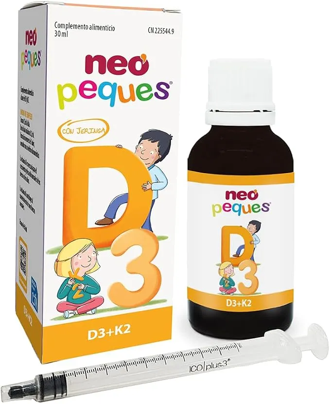 NEO PEQUES D3 + K2 Jarabe Infantil con Vitamina D3 y K2 para Huesos y Sistema Inmunitario