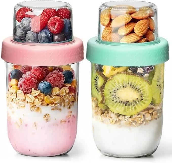 ComSaf Vaso para Yogur y Cereales 480 ml Pack de 2 con Compartimento 120 ml