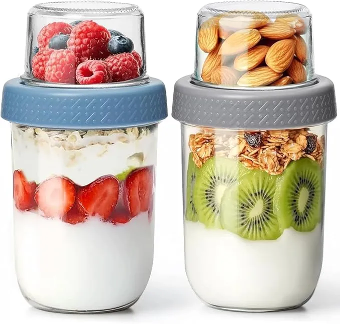ComSaf Vaso para Yogur y Cereales 480 ml Pack de 2 con Compartimento