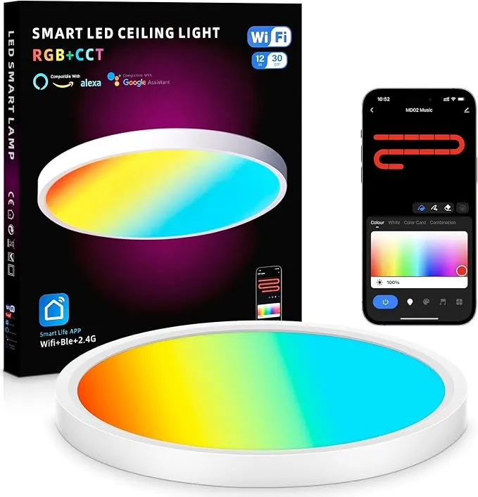 Lámpara de Techo LED AMIPOW RGBIC con Control por Voz y App