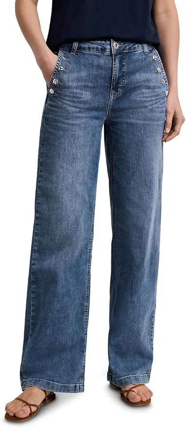 Vaqueros Street One Pierna Ancha Mujer Medium Blue Wash - Estilo Relajado