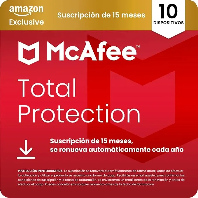McAfee Total Protection 2026: 10 Dispositivos, 15 Meses