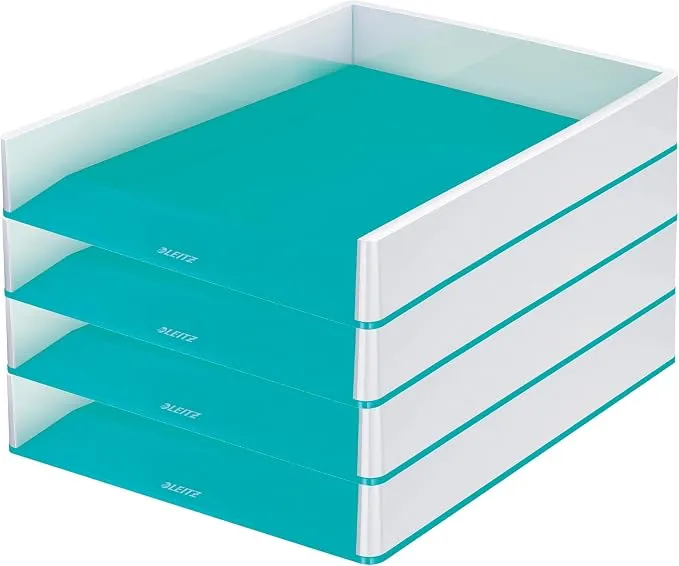 Leitz WOW 53611051 Bandeja para Cartas A4 (4 Unidades) - Blanco y Azul Hielo
