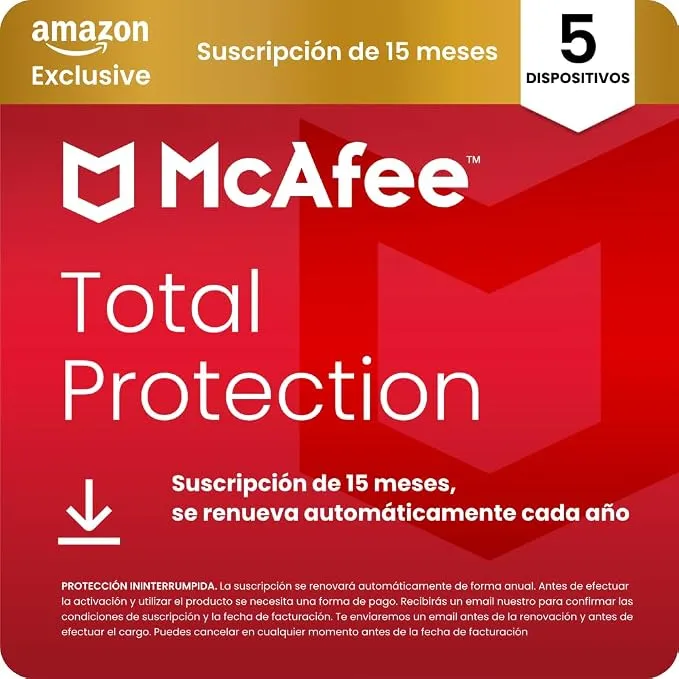McAfee Total Protection 5 Dispositivos, 15 Meses (2026)