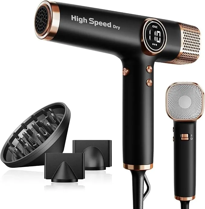 Secador de Pelo Profesional Iónico con Motor de 110.000 RPM y Pantalla LED
