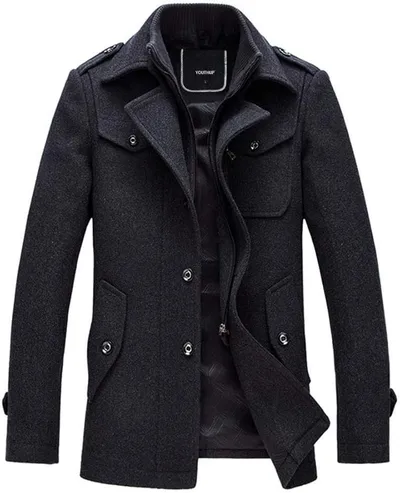 YOUTHUP Abrigo de Lana Militar para Hombre, Gris Oscuro Talla L