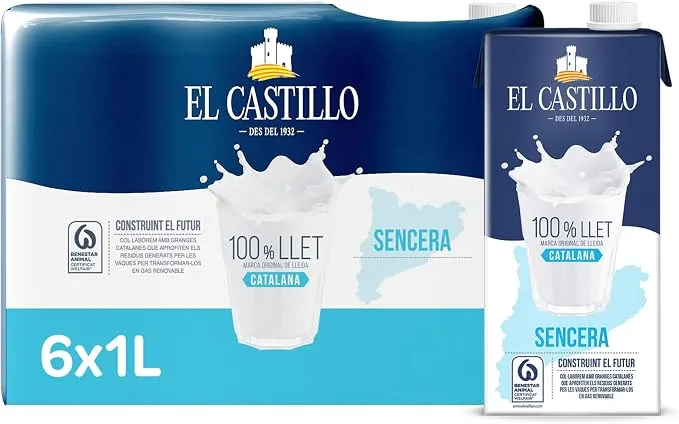 El Castillo Leche Entera, Rica en Calcio y Proteínas, Sin Gluten, Pack 6x1L