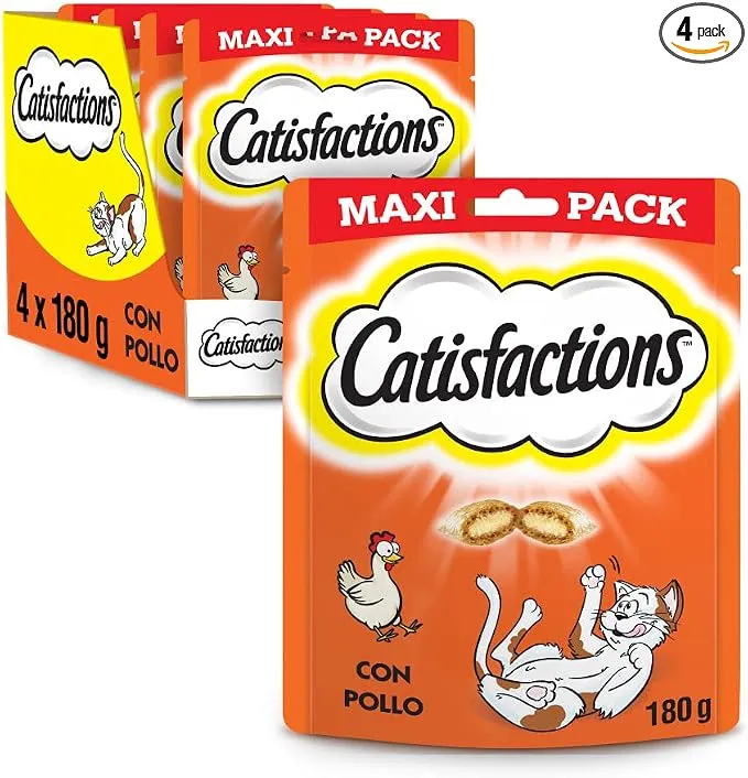 Catisfactions Premios para Gatos, Sabor Pollo, Maxipack (Pack de 4 x 180g)