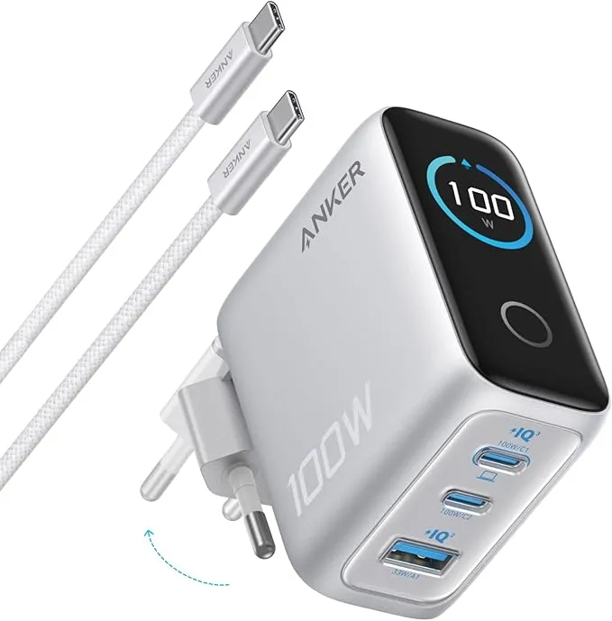 Cargador Anker USB C 100W con 3 Puertos GAN Carga Rápida