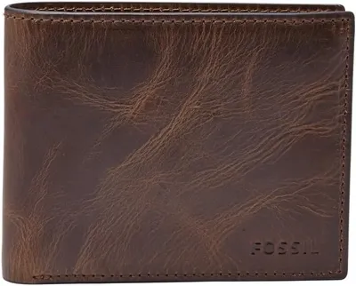 Fossil Billetero para hombre Derrick, Billetero de piel marrón oscuro