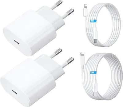 Cargador USB C Dual de 20W con Cable Lighting de 2M + Cable Lighting de 1M