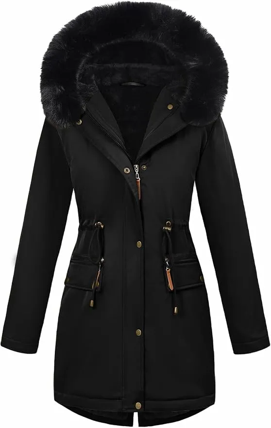 Parka Larga Tuopuda Calentita para Mujer con Capucha y Bolsillos con Cremallera
