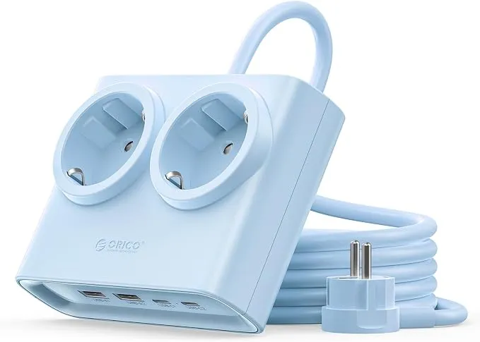 Regleta Orico PowerBrick Plana con 2 Enchufes y 4 USB (2 USB-A + 2 USB-C)