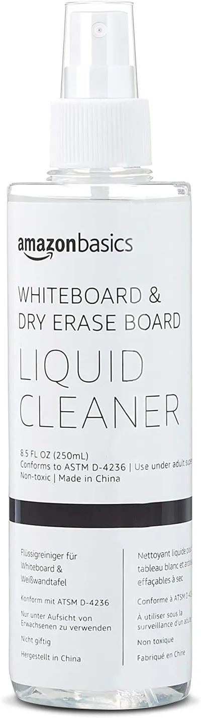 Amazon Basics Limpiador líquido de borrado en seco para pizarras blancas, Sin fragancia , 250 ml (paquete de 1)