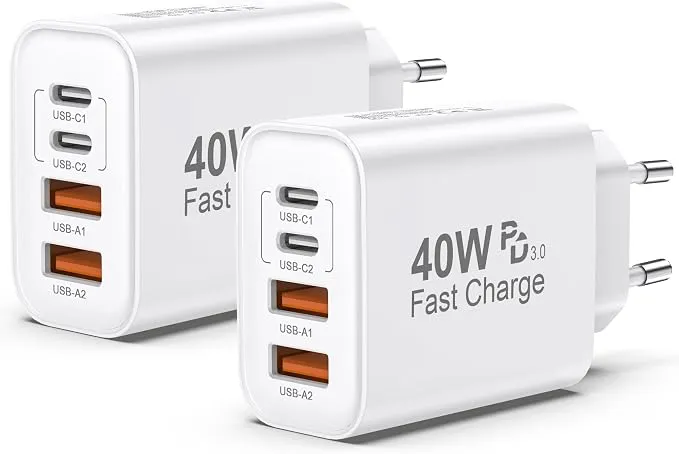 Pack 2 Cargadores USB C BSTOEM 40W con Múltiples Puertos