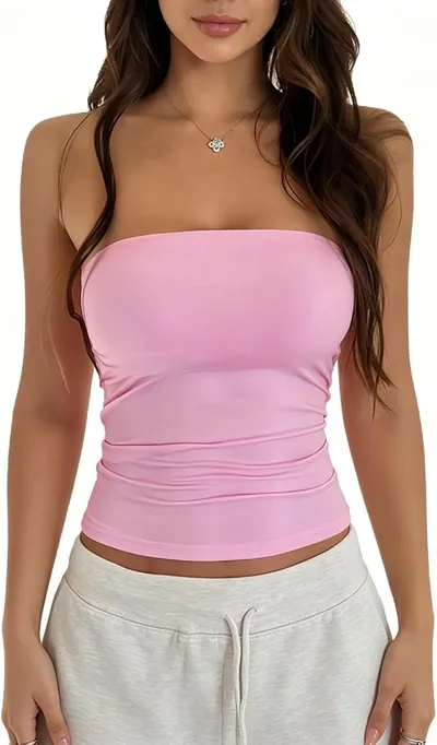 Top Mujer Rosa Corto sin Tirantes