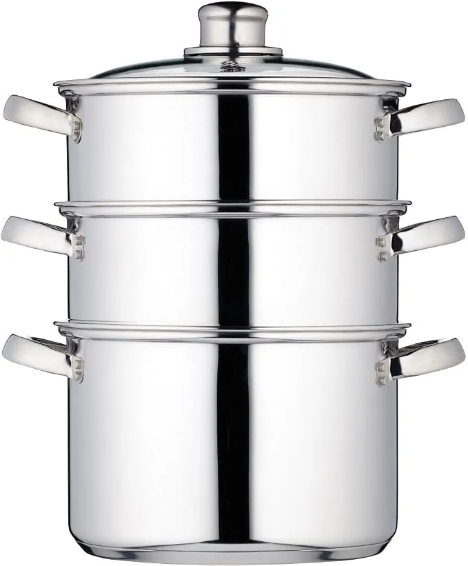 KitchenCraft Olla Vaporera de Acero Inoxidable para Inducción, 20 cm, 3 Niveles