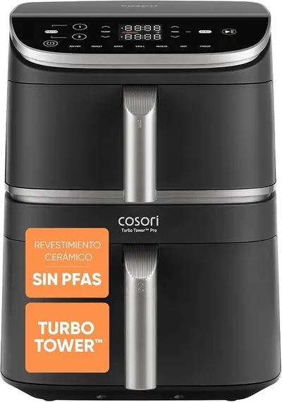 Cosori Freidora de Aire 10.8L Turbo Tower Pro Doble Cesta Vertical