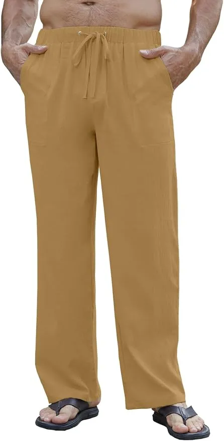 Pantalón de Lino CheChury para Hombre - Verano, Tallas Grandes, Cintura Elástica
