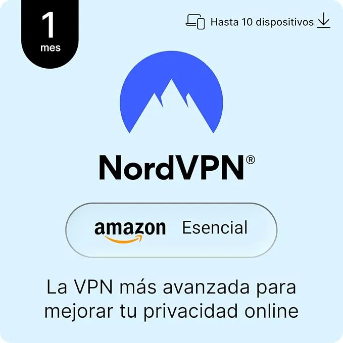 NordVPN Esencial: VPN y Gestor de Contraseñas para 10 Dispositivos (1 Mes - Código Digital)