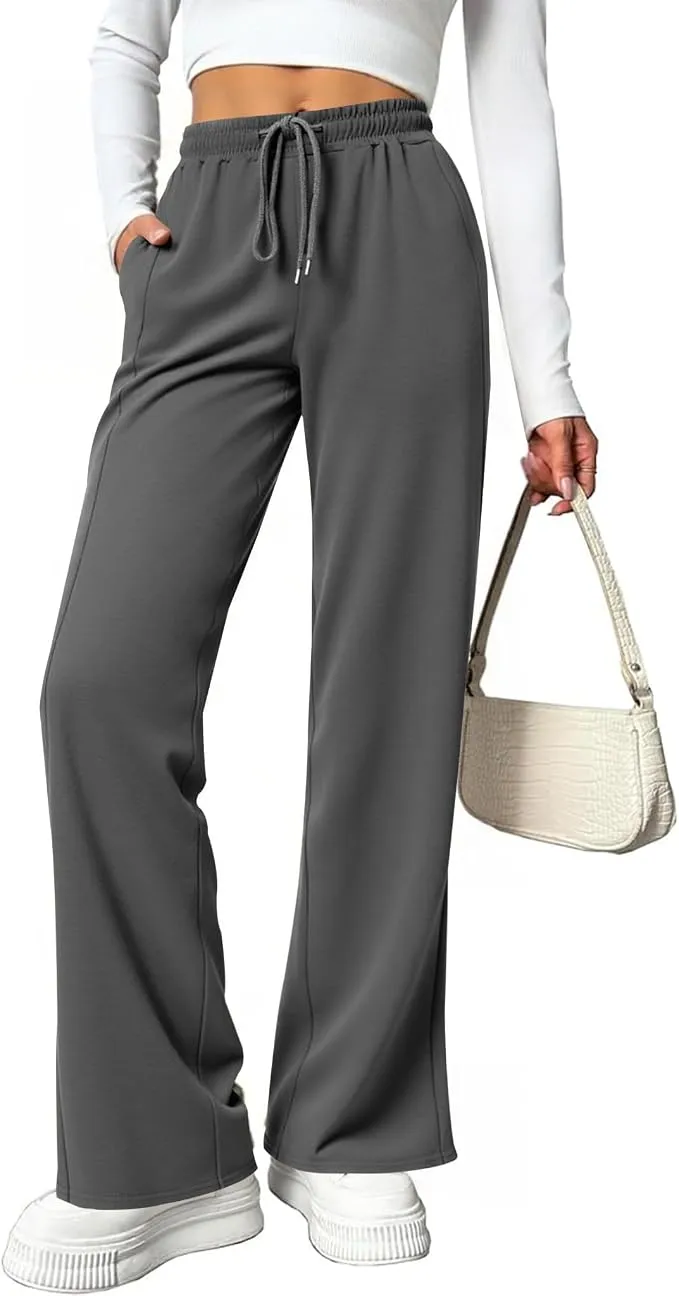 Pantalones Jogging Mujer Pierna Ancha Cintura Elástica con Cordón