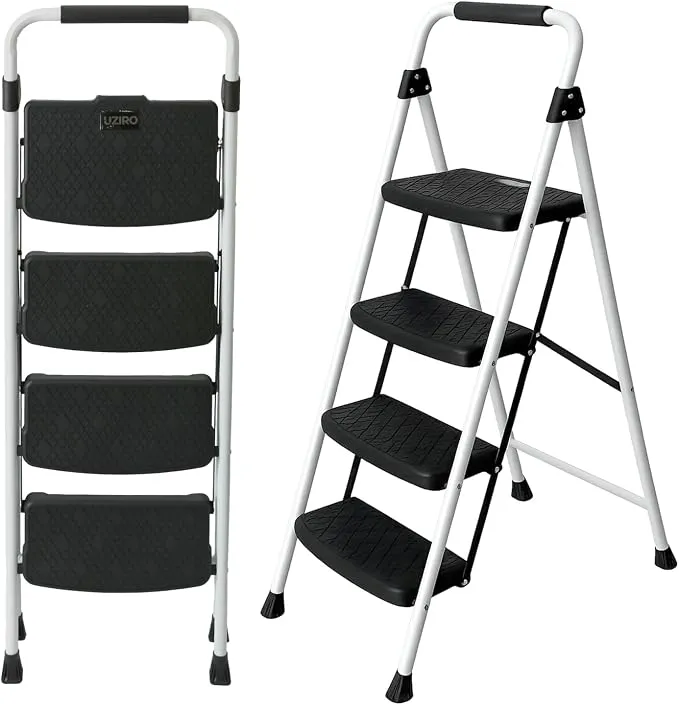 UZIRO Escalera Plegable de 4 Peldaños Antideslizante Blanca