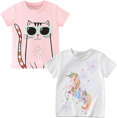 Codkkre Camisetas Manga Corta Unicornio Gatito para Niñas 3-8 Años