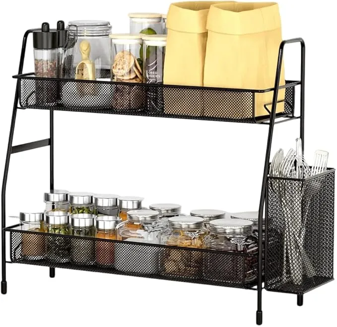 EstanterÃa para especias de 2 niveles, de metal, para cocina, encimera, cocina, de pie, organizador de baño, para cocina, baño, oficina
