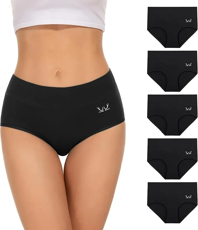 TANSTC Bragas Mujer Algodón Elástico Culotte Cintura Cintura Alta Ropa Interior Cómodas y Suaves Pack de 5