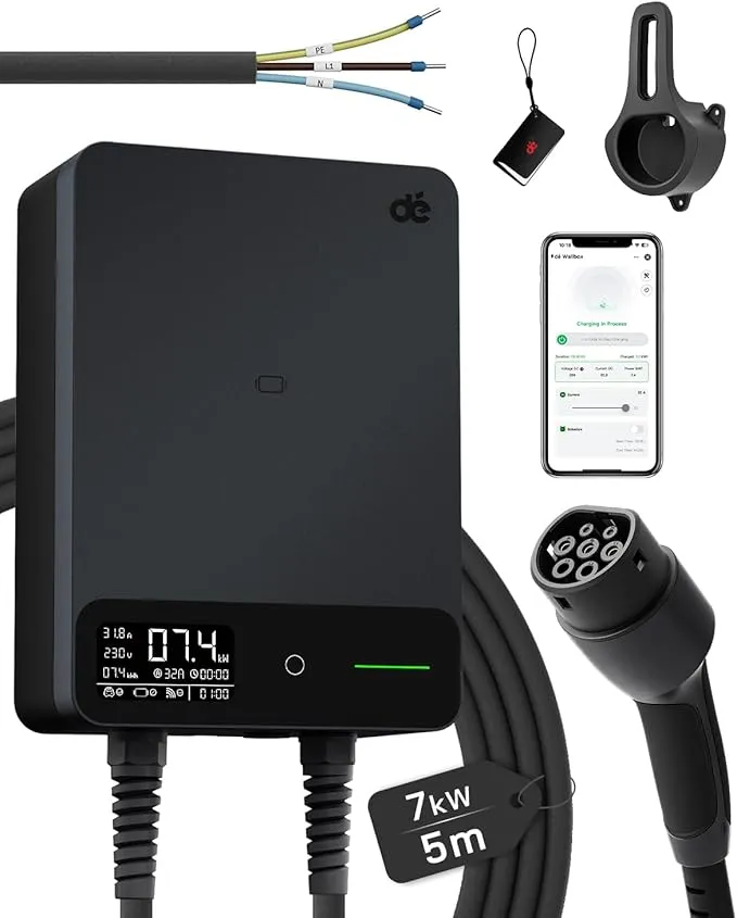 Wallbox 7,4 kW Monofásico con App, Cable Tipo 2 de 5 m