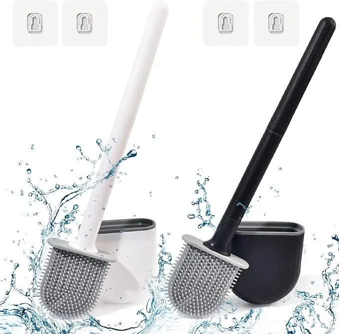 Escobillas de Baño de Silicona Negra con Soporte - Limpieza Profunda y Diseño Moderno