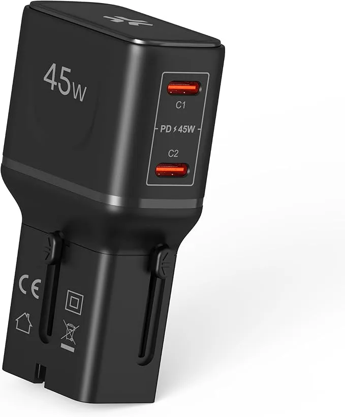 Adaptador de Viaje Universal 45W con Dos USB‑C