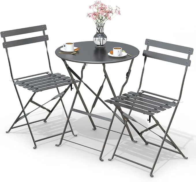 Conjunto Plegable VOUNOT®: Mesa Redonda y 2 Sillas para Terraza o Balcón