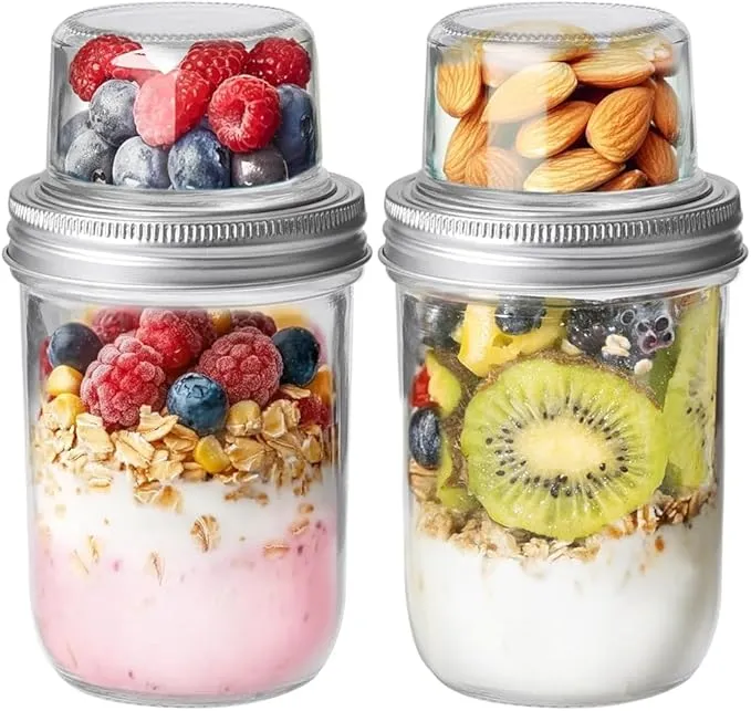 ComSaf Vaso para Yogur y Cereales 16 oz Pack de 2 con Tapa