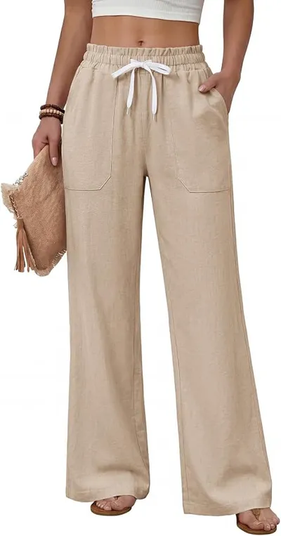 Pantalón Palazzo Fashora Fluido de Mujer con Cintura Elástica y Bolsillos