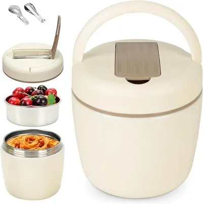 OTraki Fiambrera Térmica Acero Inoxidable 1200ml con Cuchara Plegable