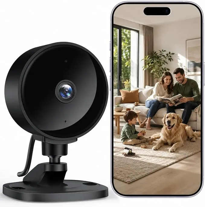 WOLFANG Cámara Vigilancia WiFi Interior 1080P con Visión Nocturna y Detección de Movimiento