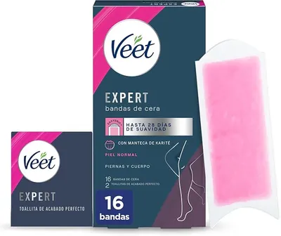 Veet Expert Bandas de Cera Fría Depilatoria para Depilación de Piernas y Cuerpo