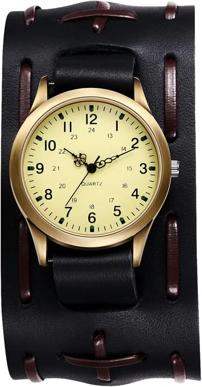 OIDEA Reloj Analógico de Cuarzo Steampunk: Reloj de Correa de Cuero Genuino Desmontable