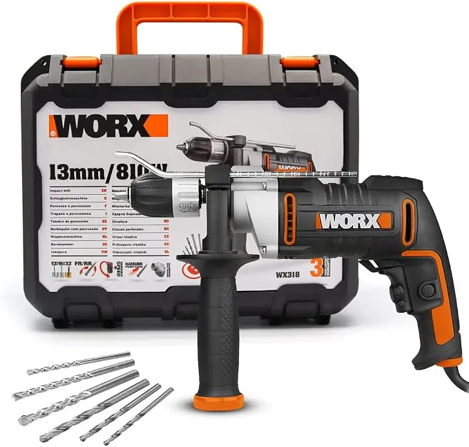 Taladro Percutor WORX WX318 con Maletín y Brocas Incluidas