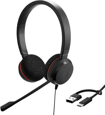 Jabra Evolve 20 Auriculares Estéreo con Cable USB-C/A, Negro