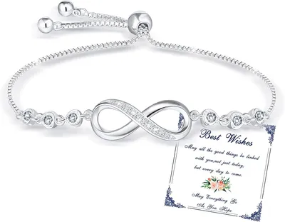 Esmoly Pulsera Mujer Infinity Bracelet Plata Circonia y Piedras Naturales Ajustable