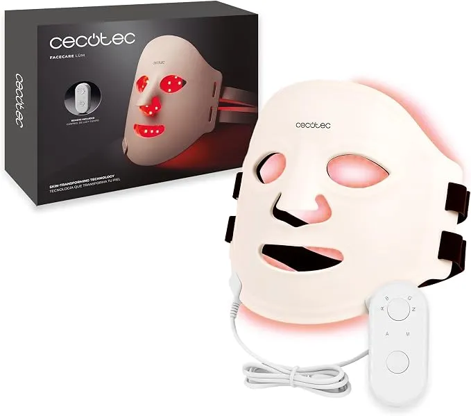 Cecotec FaceCare LÜM: Máscara Facial LED 9 Colores para Rejuvenecimiento y Tratamiento de Piel