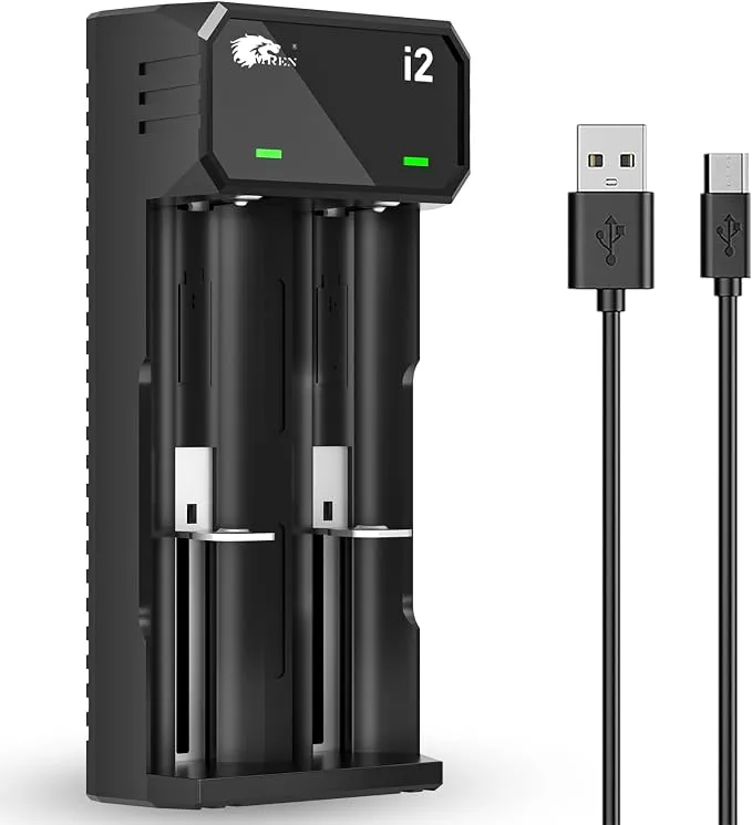 Cargador Rápido IMREN para Pilas de Litio 18650 con 2 Ranuras y USB-C