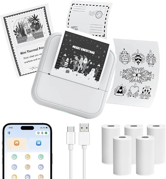 Impresora Portátil OFFCUP Bluetooth con 6 Rollos de Papel