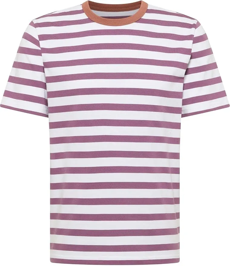 Camiseta Mustang Style Austin Hombre - Rayas Blancas y Moradas (Talla M)