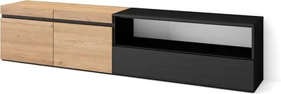 Mueble TV Skraut Home Roble y Negro Estilo Moderno para TVs hasta 80"