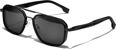 KANASTAL Gafas de Sol Hombre Polarizadas Cuadradas Metal Negras Oscuras UV