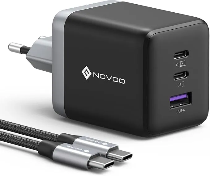 Cargador USB C Novoo 100W con 3 Puertos y Cable PD Incluido