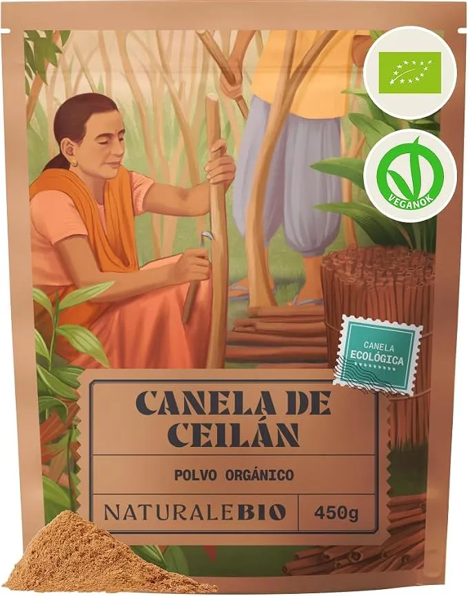 NaturaleBio Canela de Ceilán en Polvo Bio (450g) - Auténtica Canela de Sri Lanka